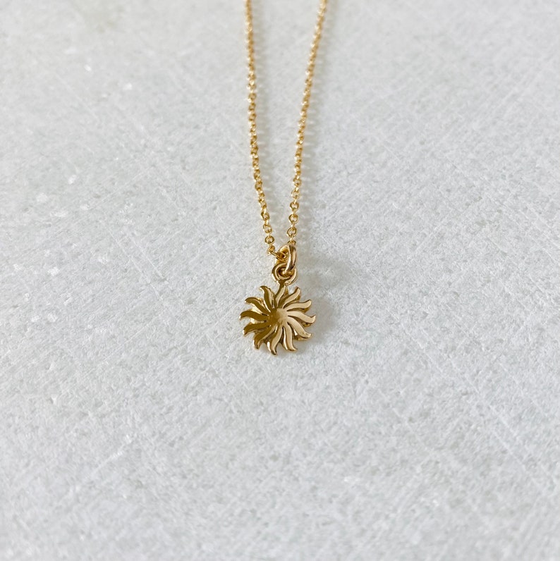 14k sun pendant, solid gold charm, sunshine, gift for girl, birthday, sunny, celestial jewelry. image 2