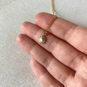 14k sun pendant, solid gold charm, sunshine, gift for girl, birthday, sunny, celestial jewelry. image 6