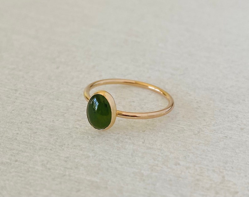 Jade ring, gold gemstone ring, silver jade ring, green jade ring, solitaire stacking ring, minimalist jewelry. image 3