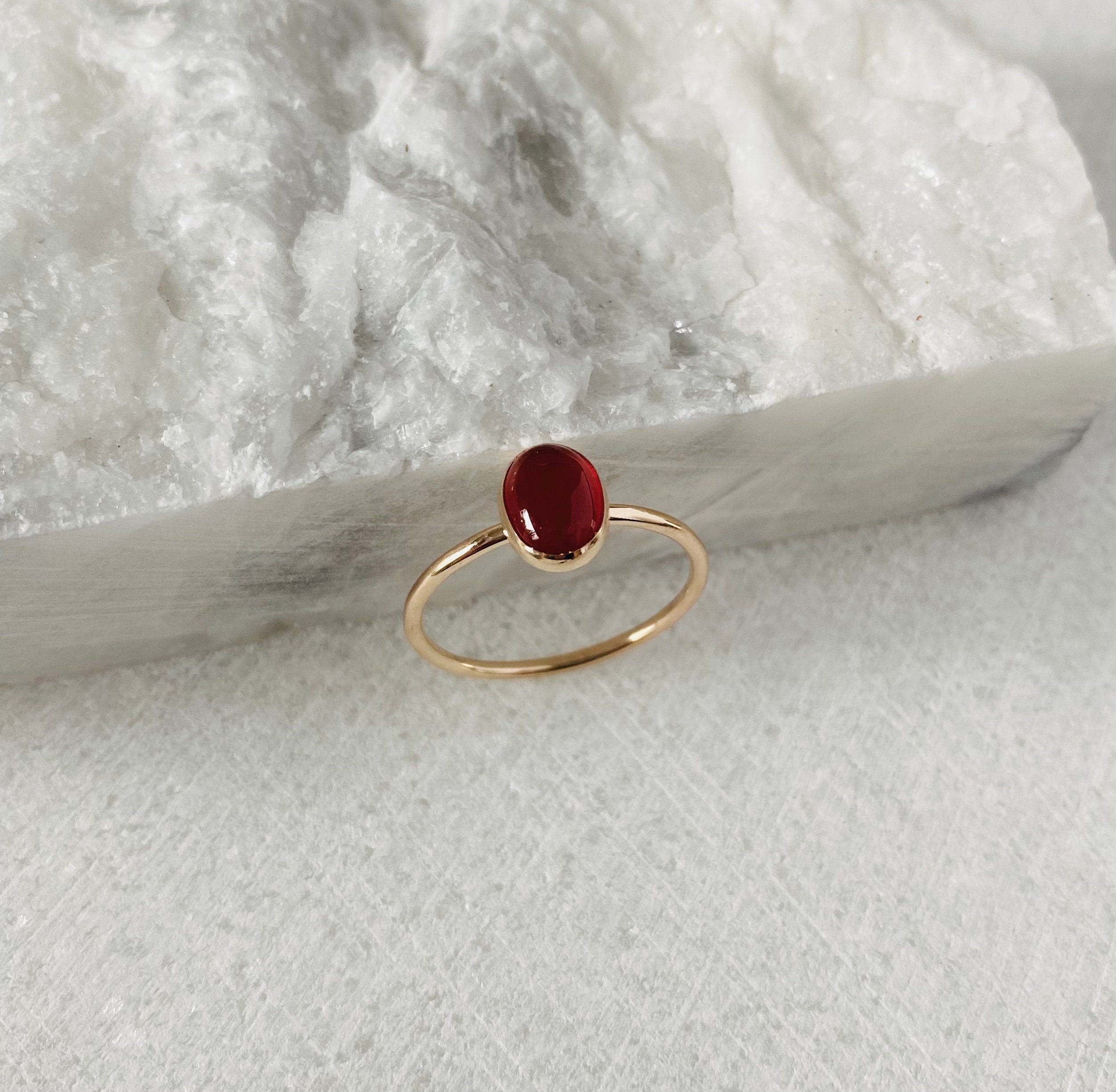 Carnelian ring, gold filled gemstone ring or sterling silver ring, small oval stone ring band, minimalist stacking ring, solitaire ring.