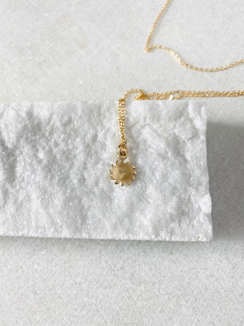14k sun pendant, solid gold charm, sunshine, gift for girl, birthday, sunny, celestial jewelry. image 3
