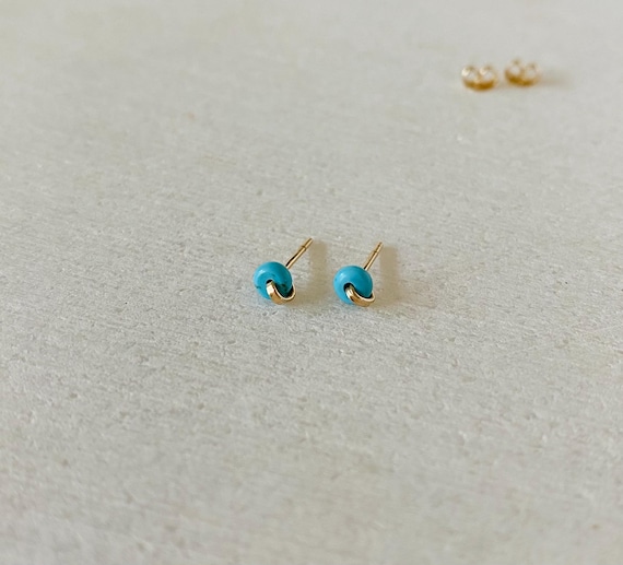 Tiny Turquoise Stud Earrings, Gold Filled, Minimalist Jewelry