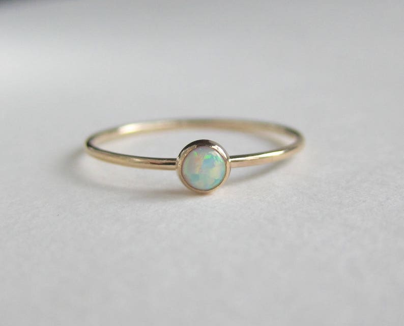 Tiny opal ring thin band 4 mm white man made opal birthstone Etsy