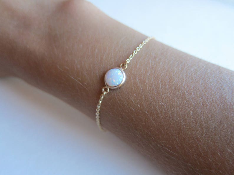 Opal bracelet. Gold birthstone bracelet gemstone minimal Etsy