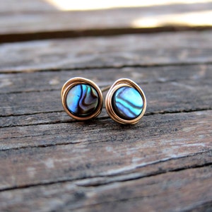 Abalone stud earrings. Paua shell posts silver or gold. Bridesmaid earrings. Casual minimal exotic style
