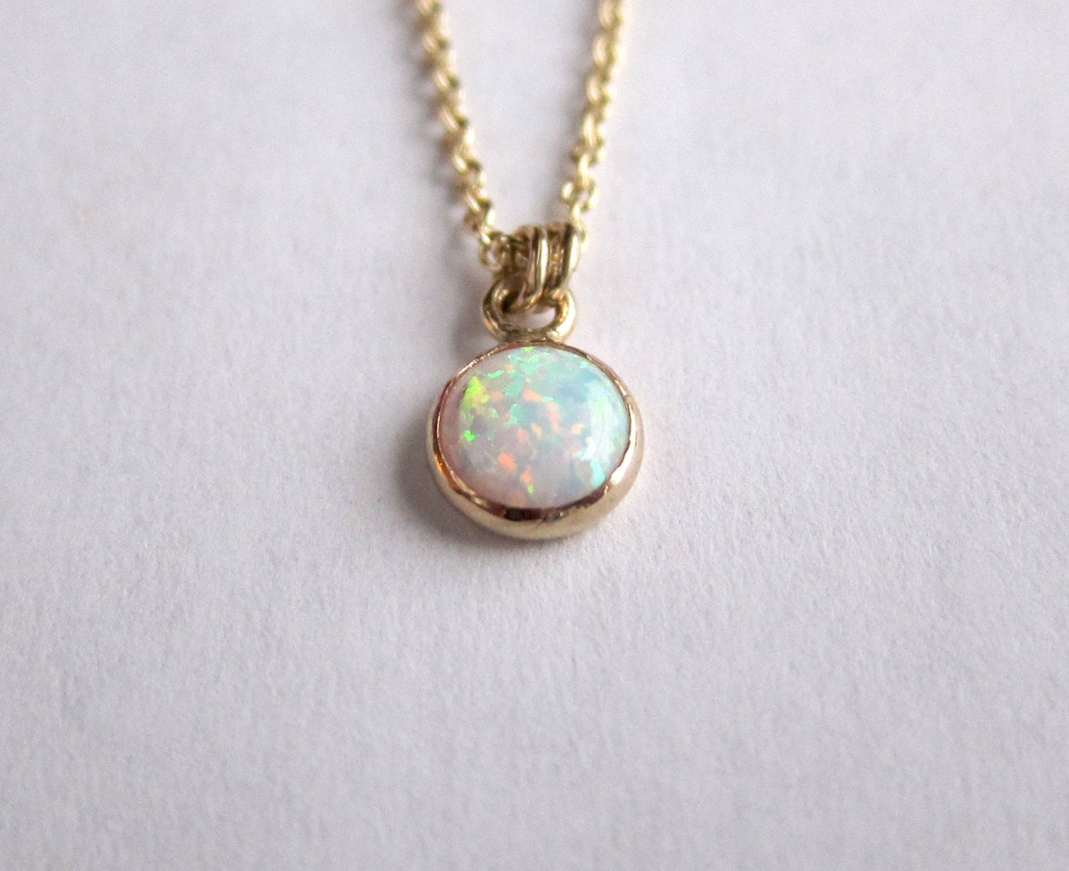 Tiny Opal Necklace Gold Or Silver With 6 Or 8 Mm Lab Opal Etsy