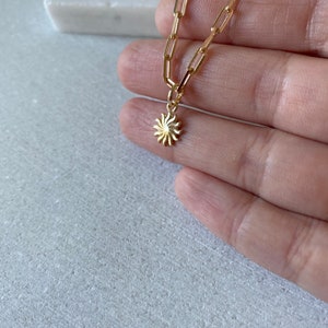 14k sun pendant, solid gold charm, sunshine, gift for girl, birthday, sunny, celestial jewelry. image 9