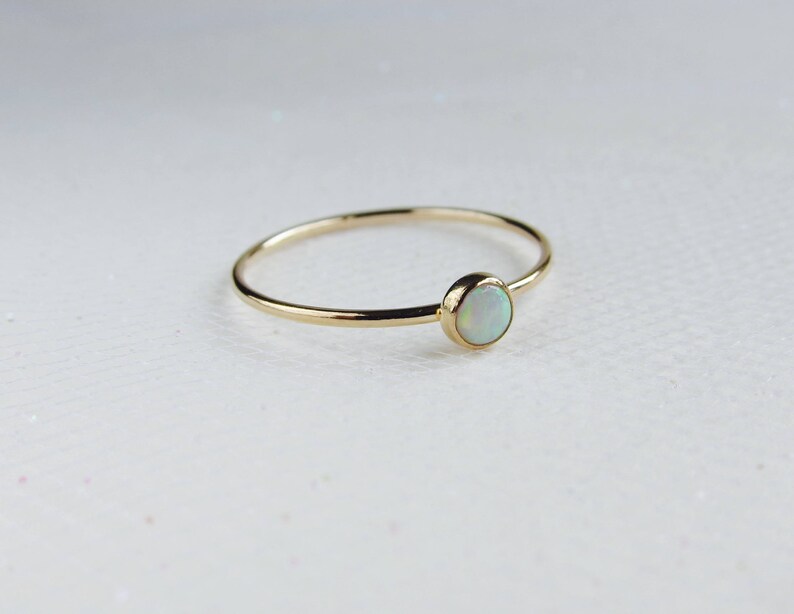 Tiny opal ring thin band 4 mm white man made opal birthstone Etsy