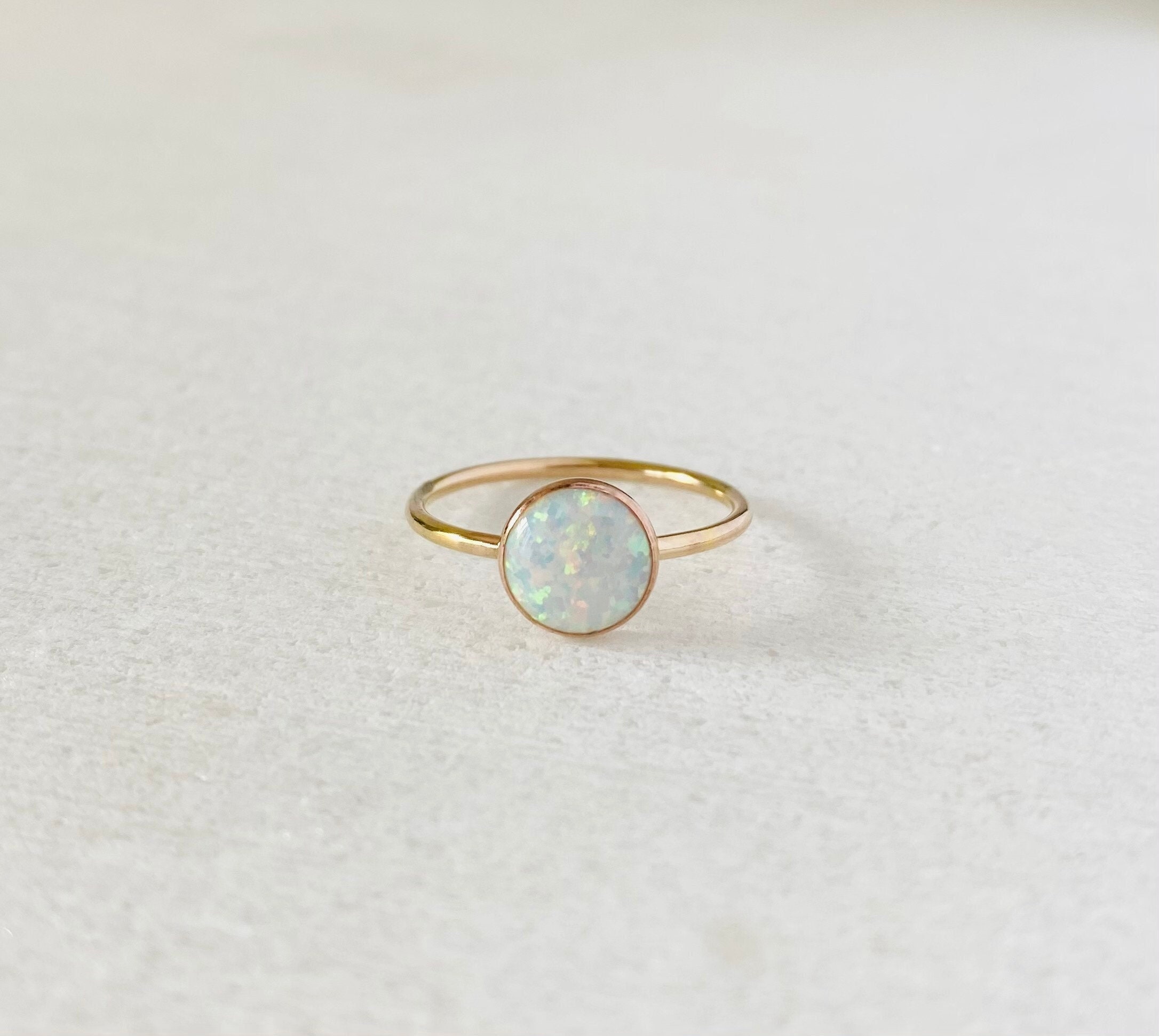 Opal Ring 8mm White Opal Ring Gold Ring Band Birthstone Etsy