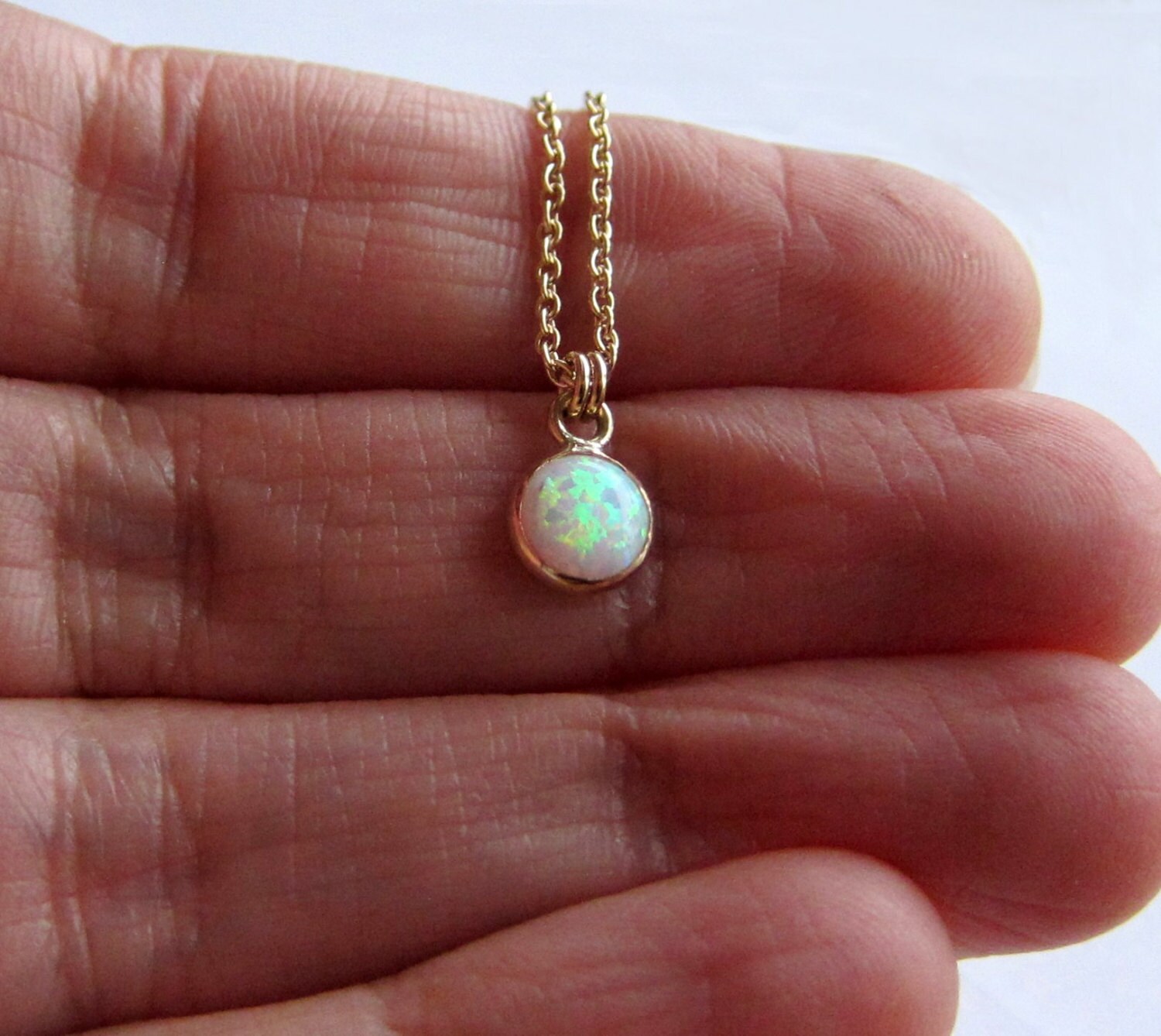 Tiny Opal Necklace. Gold or Silver With 6 or 8 Mm Lab Opal. Etsy