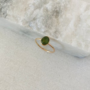 Jade ring, gold gemstone ring, silver jade ring, green jade ring, solitaire stacking ring, minimalist jewelry. image 2