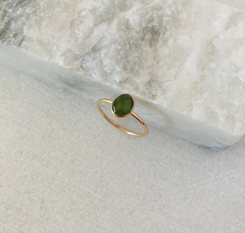 Jade ring, gold gemstone ring, silver jade ring, green jade ring, solitaire stacking ring, minimalist jewelry. image 2
