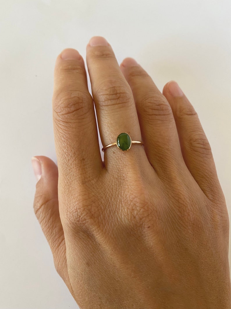 Jade ring, gold gemstone ring, silver jade ring, green jade ring, solitaire stacking ring, minimalist jewelry. image 6