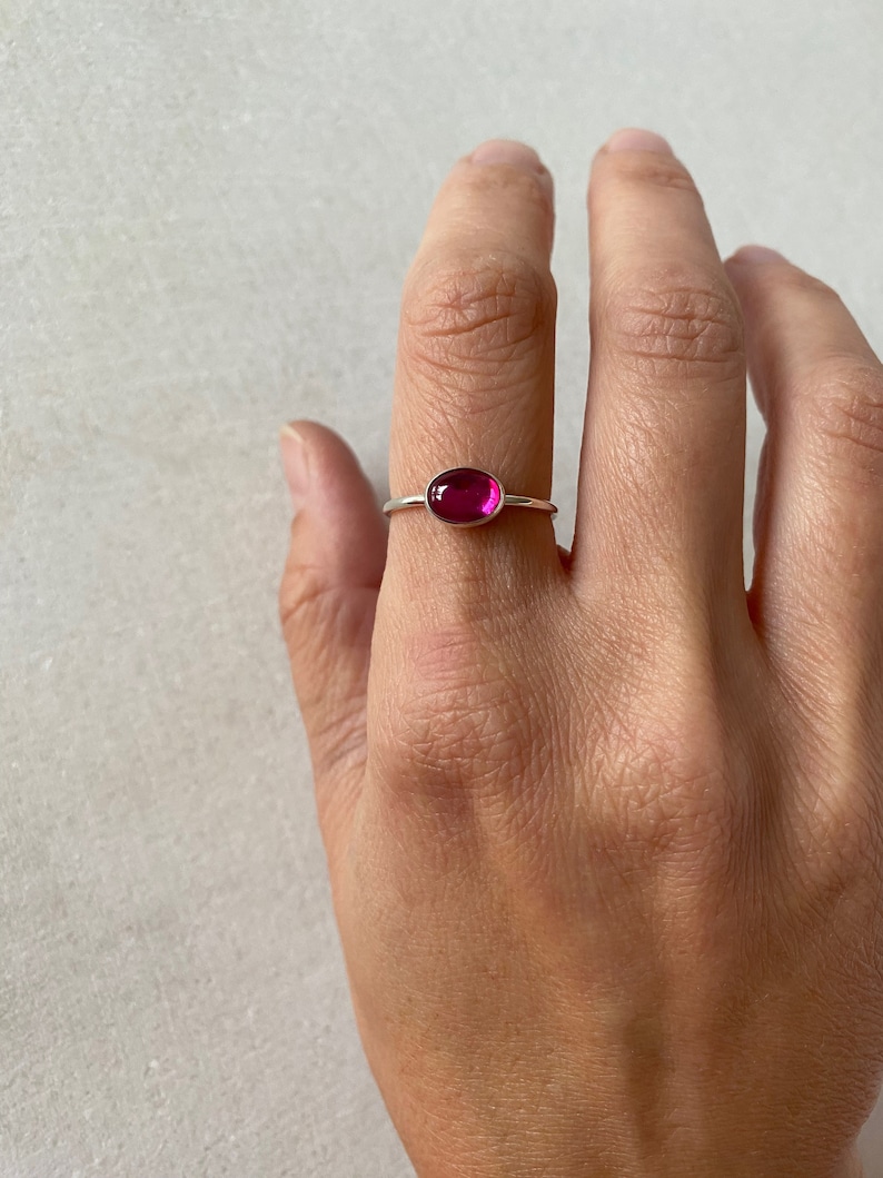 Pink ruby ring, gemstone band, silver or gold band, Birthstone jewelry.