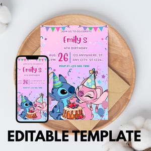 Stitch Birthday Invitation Editable Template, Canva Editable Birthday Invitation, Stitch Birthday Party Invitation, Invite Canva Template.