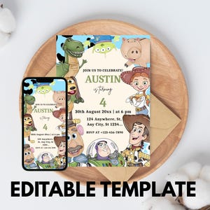Editable Toy Story Birthday Invitation Template, Birthday Party Invitation, Birthday Editable Canva, Birthday Toy Story Digital Invitation