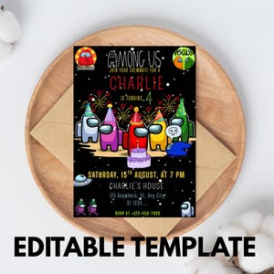 Among us invitation Birthday Invitation | Kids Birthday Invitation | Amoung us Game invite | Digital Editable Personalized Canva Printable