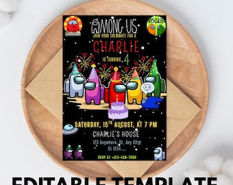 Among us invitation Birthday Invitation | Kids Birthday Invitation | Amoung us Game invite | Digital Editable Personalized Canva Printable