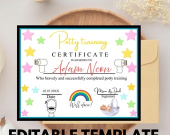 Potty Training Certificate, Toilet Training Diploma, Potty Training Award for Toddlers, Printable Digital Download, Kids Potty Training PDF