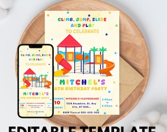 Playground Birthday Invitation EDITABLE, Park Party Invitation, Outdoor Party Invite, Boys Girls Jump Birthday Invitation Template