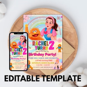 Ms. Rachel Birthday Invitation, Editable Party Invite,  Digital Download,