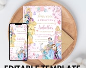 Princess Birthday Four-ever Invitation Princess Invitation Princess Party Invitation Girl Princess Invite Gold Pink EDITABLE Instant Digital
