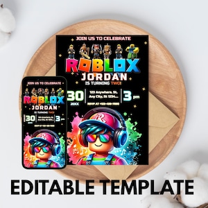 Roblox Invitation | Roblox Birthday Invitation | Roblox Game Party | Kids Roblox Invite | Printable Editable Template Canva Instant Download