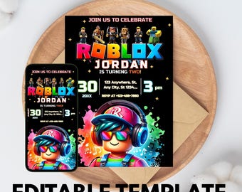 Invitación de Roblox / Invitación de cumpleaños de Roblox / Fiesta de juegos de Roblox / Invitación de Roblox para niños / Plantilla editable imprimible de Canva (descarga instantánea)