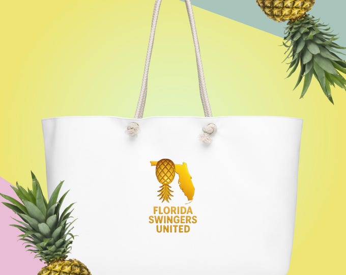White Oversized Weekend Bag with Custom Logo – Personalized Travel Duffel – Lifestyle Event Bag – LS Takeover Gear – Group Logo Tote