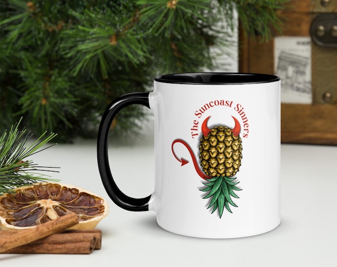 The Suncoast Sinners Ceramic Mug | 11oz Black Interior | Upside-Down Devil Pineapple | Spicy Swinger Coffee Cup