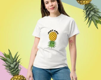 Just Ask T-Shirt with Upside Down Pineapple – Lifestyle Shirt for Parties, Flirty Graphic Tee, Swinger Clothing, Bold Conversation Starter
