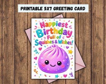 Dumpling blando con purpurina – Tarjeta de cumpleaños imprimible / Descarga digital / Tarjeta de felicitación de 5x7