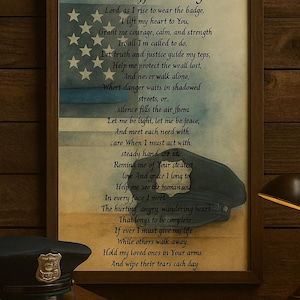 Police Officer&#39;s Prayer Wall Art Printable | Thin Blue Line Christian Decor | Digital Download | Scripture Gift for Law Enforcement