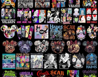 100+ Vintage Disney Villains 90S Png, Retro Ursula Evil Queen Cruella PNG, Disney Villains Png, Disneyland Family Trip Digital Download