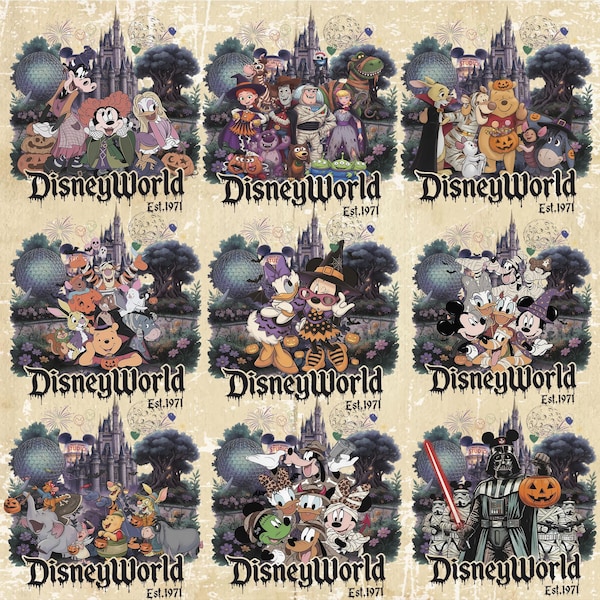 Walt Disney World 1971 Halloween PNG Bundle, Disney Movie Halloween Family PNG, Disneyland Spooky Season Trip Digital Download