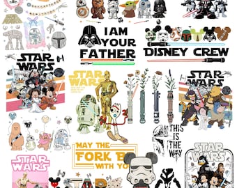 Retro Disney Star Wars PNG Bundle, Mickey and Friends Jedi PNG, Family Vacation Graphic, Sci-Fi Cartoon, Disney Fans, 15+ Files