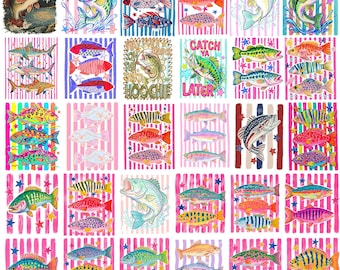 50 Fish PNG Bundle, Summer Boho Tee Design, Retro Ocean Life Digital Download, Coastal Beach T-shirt Print File
