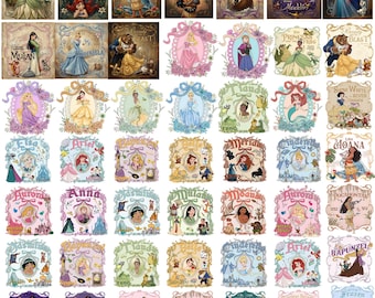 50 Files Bundle Disney Princess PNG, Retro Ariel Rapunzel Tiana Snow White Tshirt Print File, Disneyland Magic Kingdom Trip PNG