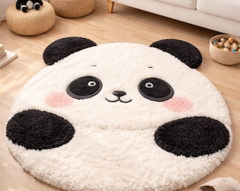 Hand-Tufted Panda Face Rug – Ultra-Plush Kawaii Animal Floor Decor