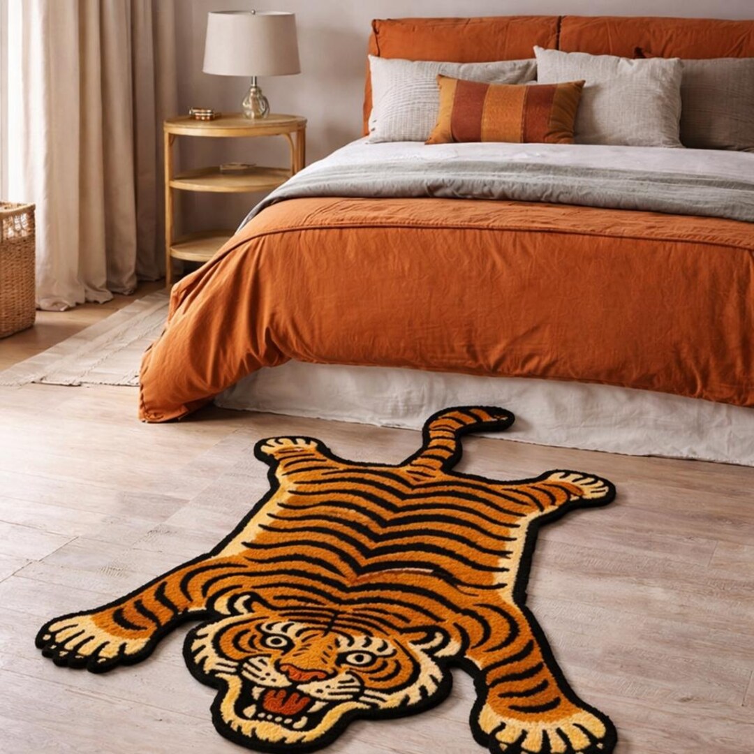 Tiger Shape Rug Hand-tufted Wool Tiger Rug, Tibetan Design, 3x5 Animal Rug - Etsy