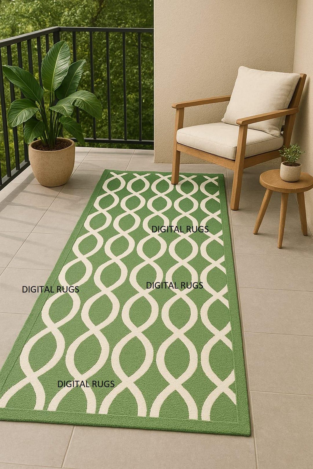 Outdoor Green Rug 4x6 Ft, Modern Geometric Patio Rug, Hand Tufted Area ...