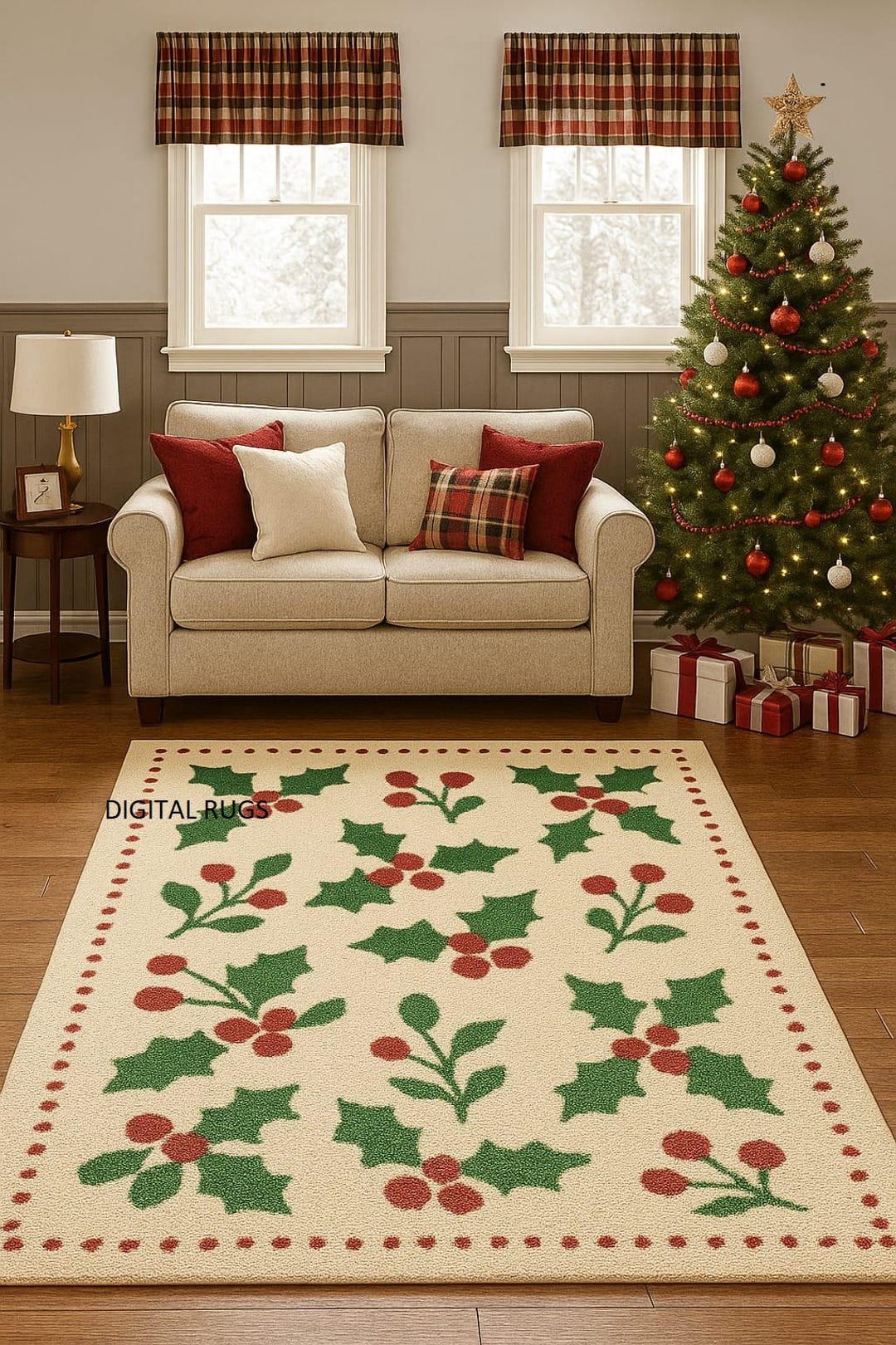 Christmas Holly Rug - Tufted Holiday Area Rug, Red Berry Design - Etsy