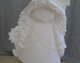 ceramic bisque girl scarecrow scene