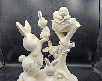 Reaching bunny set ceramic bisque (unfinished)