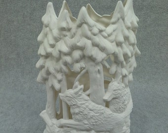 Ceramic Wolf Candle Holder Bisque (unfinished)