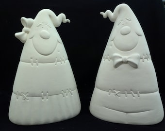 Ceramic Large Candy Corn Boy and Girl Pair Bisque (unfinished)