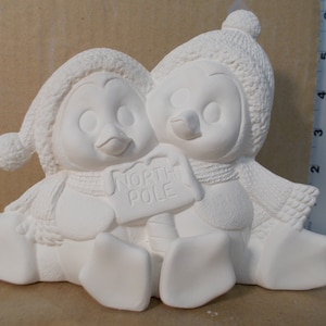 Ceramic Penguin Cuddle Couple Bisque (unfinished)