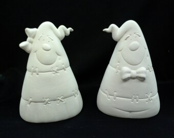 Ceramic Pair Medium Candy Corn Boy and Girl Bisque (unfinished)