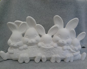 Ceramic Hoppy Easter Bunnies bisque (unfinished)