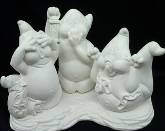 Ceramic See No, Speak No, Hear No Ghost Trio Bisque (unfinished)